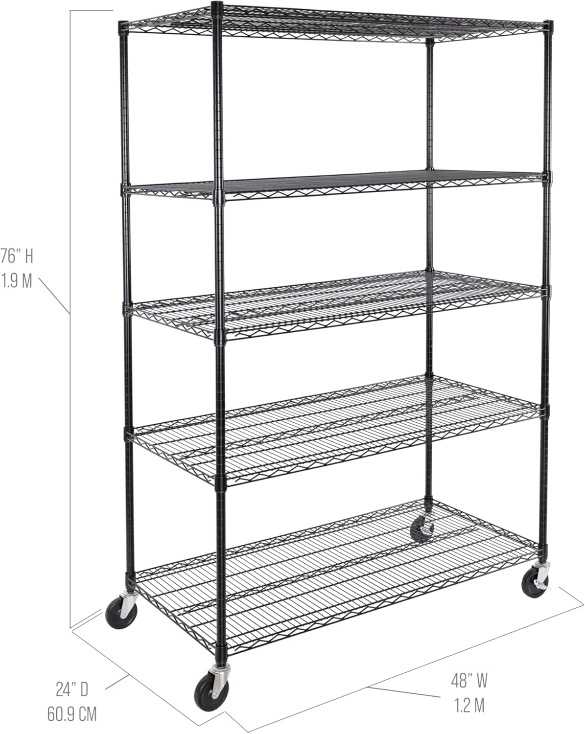 Seville Classics UltraDurable Heavy Duty NSF Solid Steel Wire Rack Storage Unit, Organizer for Garage, Warehouse, Office, Restaurant, Classroom, Kitchen, Black, 5-Tier Shelving, 48" W x 24" D - NestledHome