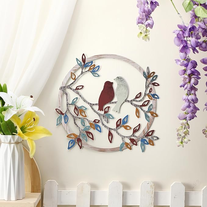 Ferraycle Metal Wall Art Bird on Tree Branch Silhouette Bird Art Decor for Living Room Garden Bedroom Office Home Wall Housewarming Party Decor(Vintage Color)