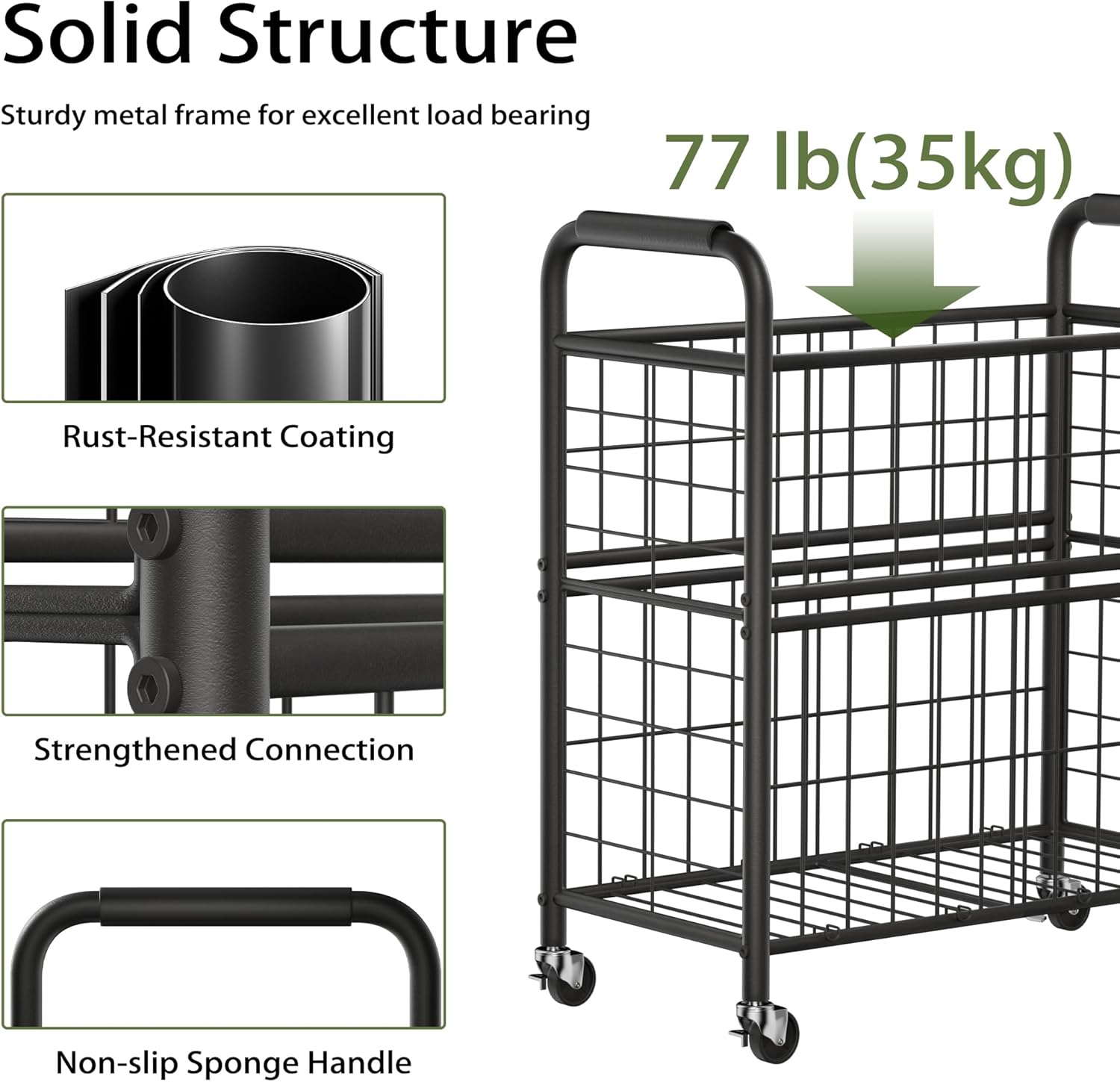 Laundry Hamper 3 Section, 145L Rolling Laundry Sorter Basket with Wheels, 3 Compartment Clothes Organizer Cart, Pull-Out Removable Bags for Laundry Room, Bathroom, Bedroom, White - NestledHome
