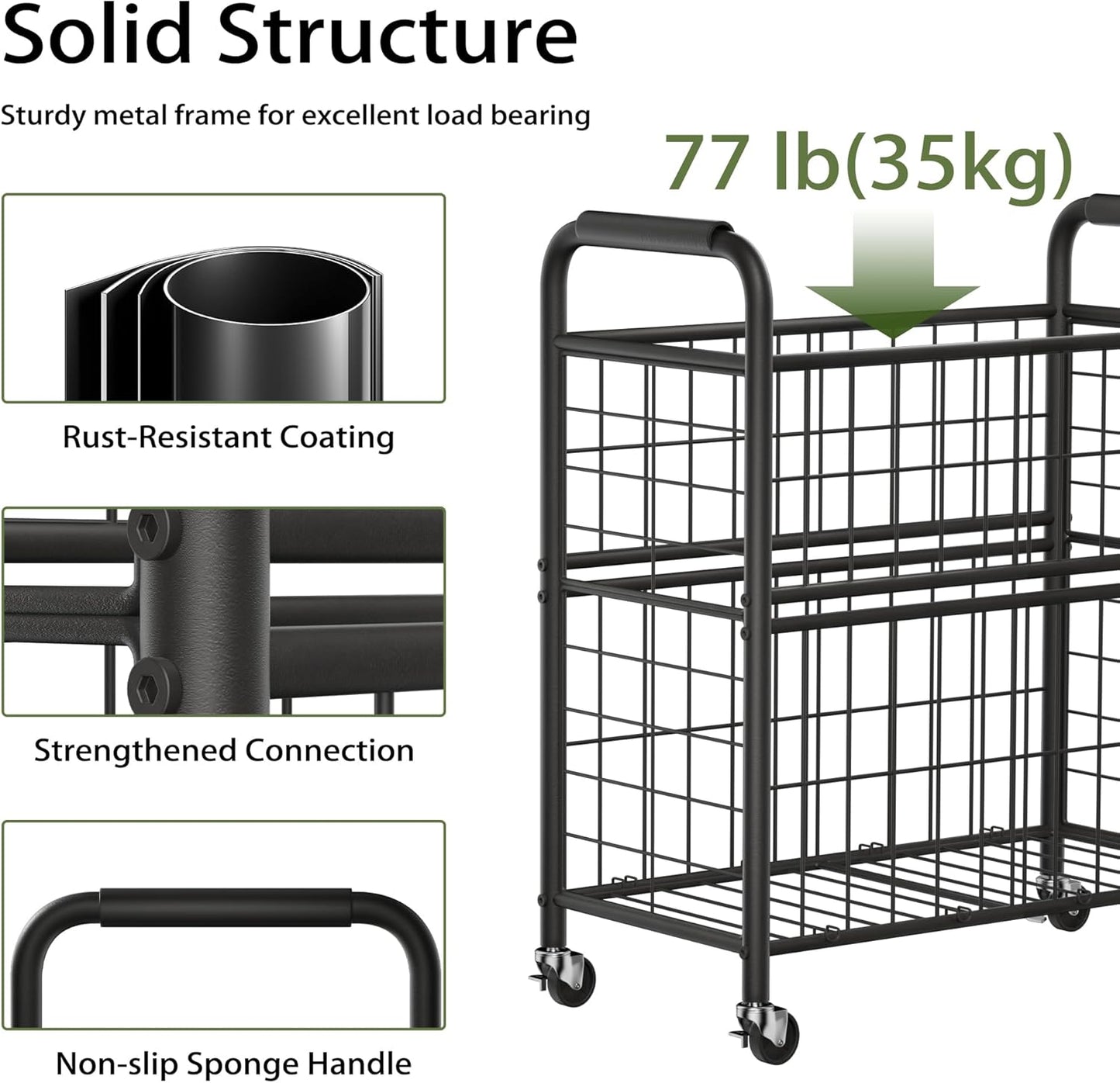 Laundry Hamper 3 Section, 145L Rolling Laundry Sorter Basket with Wheels, 3 Compartment Clothes Organizer Cart, Pull-Out Removable Bags for Laundry Room, Bathroom, Bedroom, Black - NestledHome