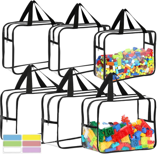6 Packs Large Toy Storage Bags with Labels, Reusable Clear PVC Board Game Storage, Travel Waterproof Organizer Bags with Zipper for Building Blocks, Puzzle, Kids Books(3 large & 3 Extra Large) - NestledHome