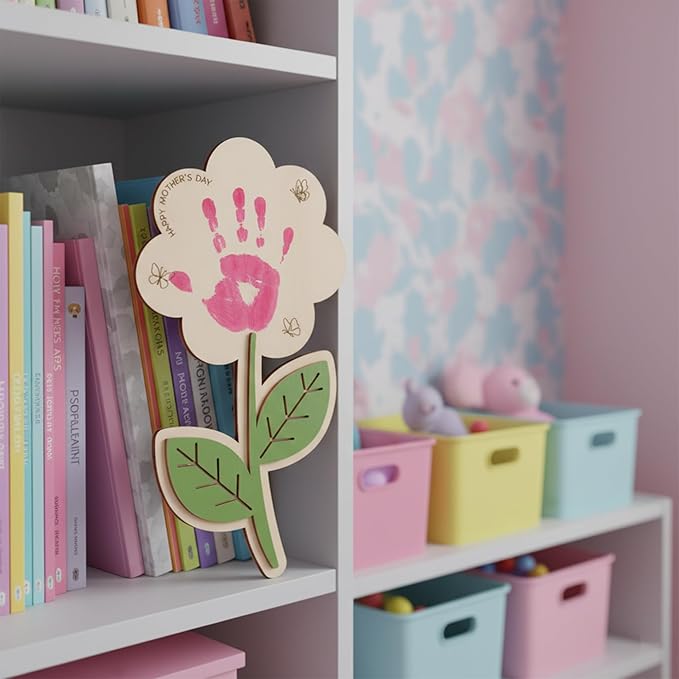 HYPERI DIY Mothers Day Crafts for Kids Handprint Art, Handprints Wooden Rose Flower Bouquet, Mothers Day Gifts for Mom from Kids, for Grandma from Grandkids, Mothers Day Keepsake Craft