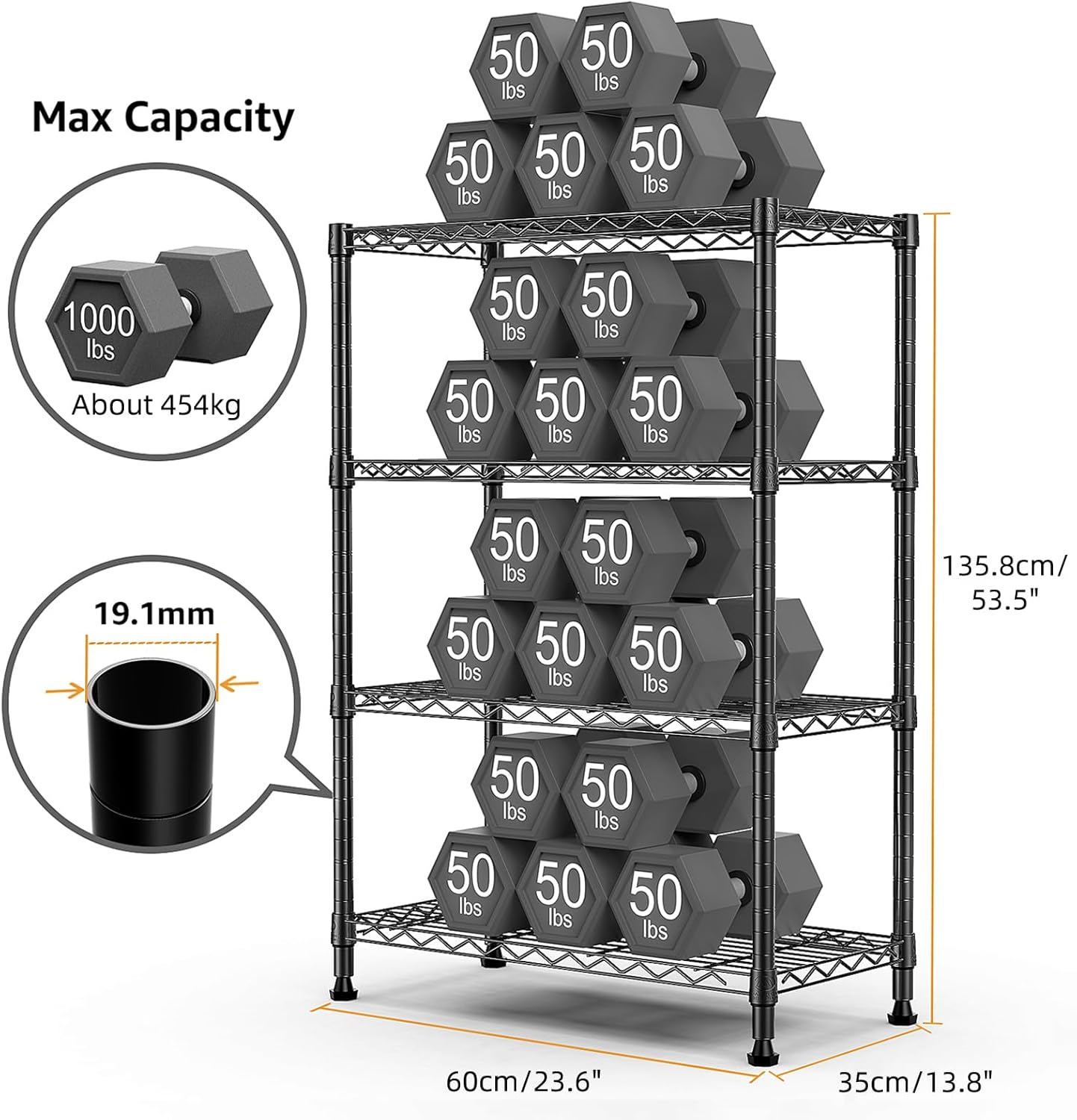 1000 lbs Storage Shelving Steel Heavy Duty 4-Tier Utility Shelving Unit Steel Organizer Wire Rack for Home,Kitchen,Office,Black (13.7" D x 23.6" W x 53.4" H) - NestledHome