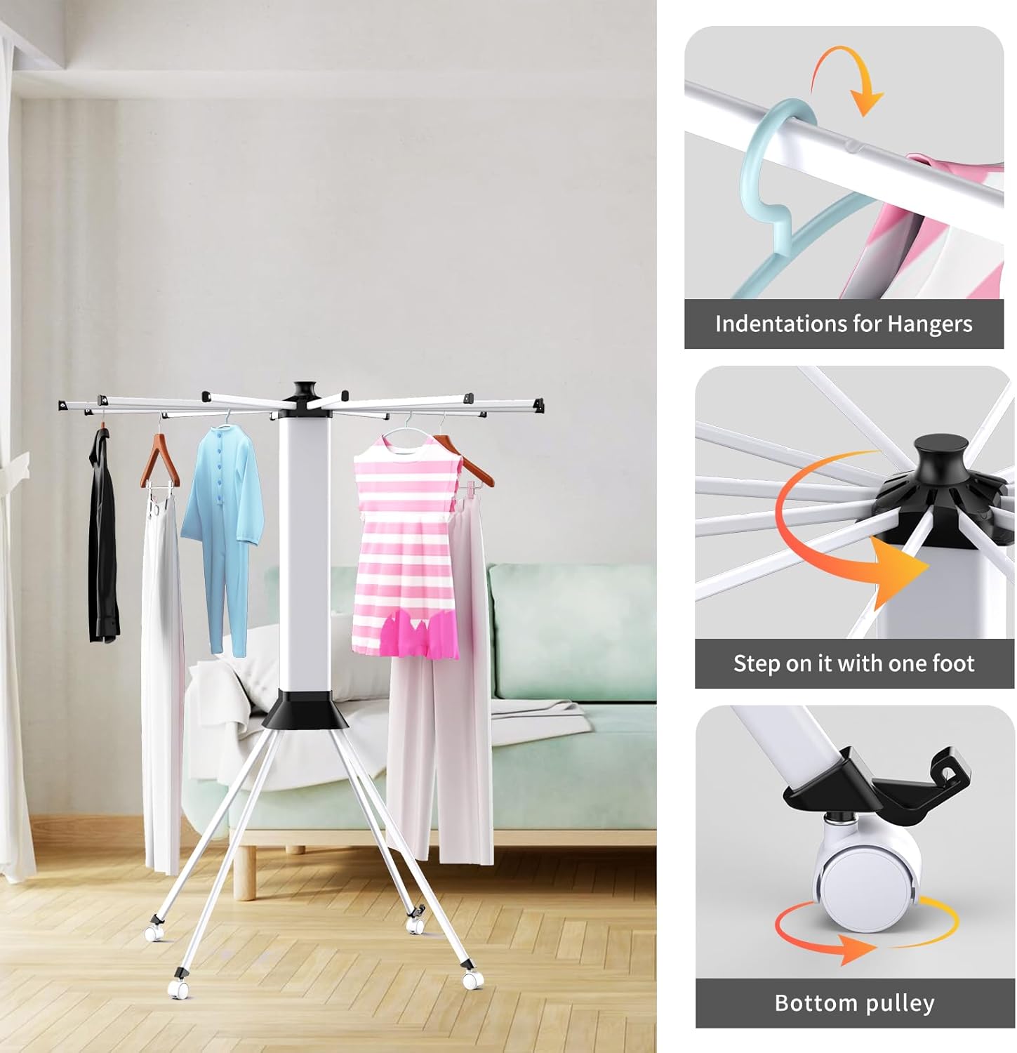 Clothes Drying Rack Foldable & Collapsible Drying Racks with 4-Leg Octopus Design, Large Capacity Space Saving Indoor Drying Rack for Bedroom,Balcony,Laundry for Indoor/Outdoor Use (White) - NestledHome