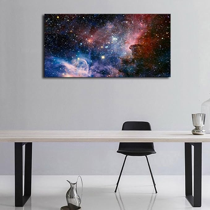 Canvas Wall Art Galaxy Nebula Starry Cosmic Painting Pictures Panoramic Canvas Arotwork Universe Stars Outer Space Wall Art for Home Office Decoration Framed Ready to Hang 24" x 48"