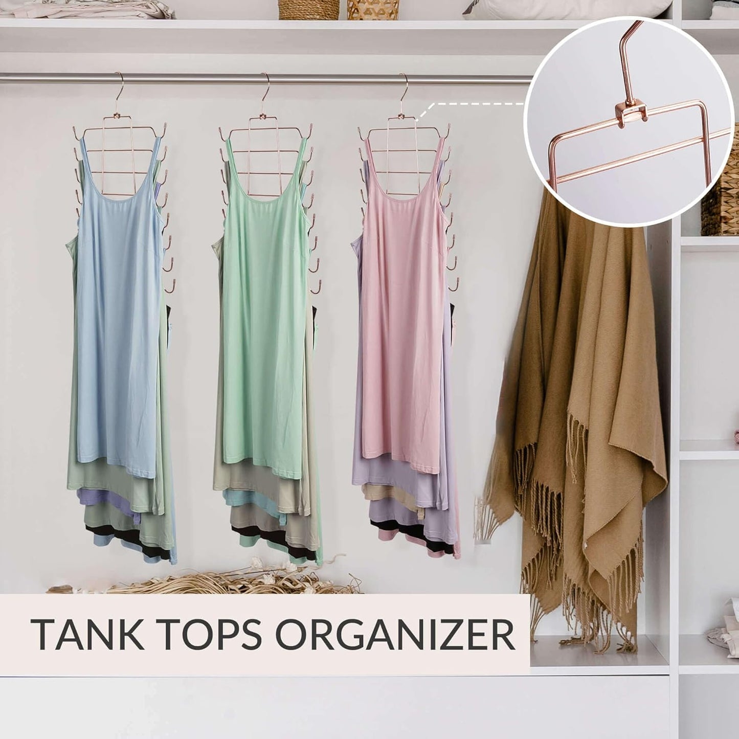 ZEDODIER 3 Pack Tank Top Hanger, Space Saving Bra Hangers, Non-Slip Hanging Sport Bras Holder, Closet Organizers and Storage for Camisoles Tank Tops Bras Ties Swimsuits Strappy Dress, Rose Gold - NestledHome