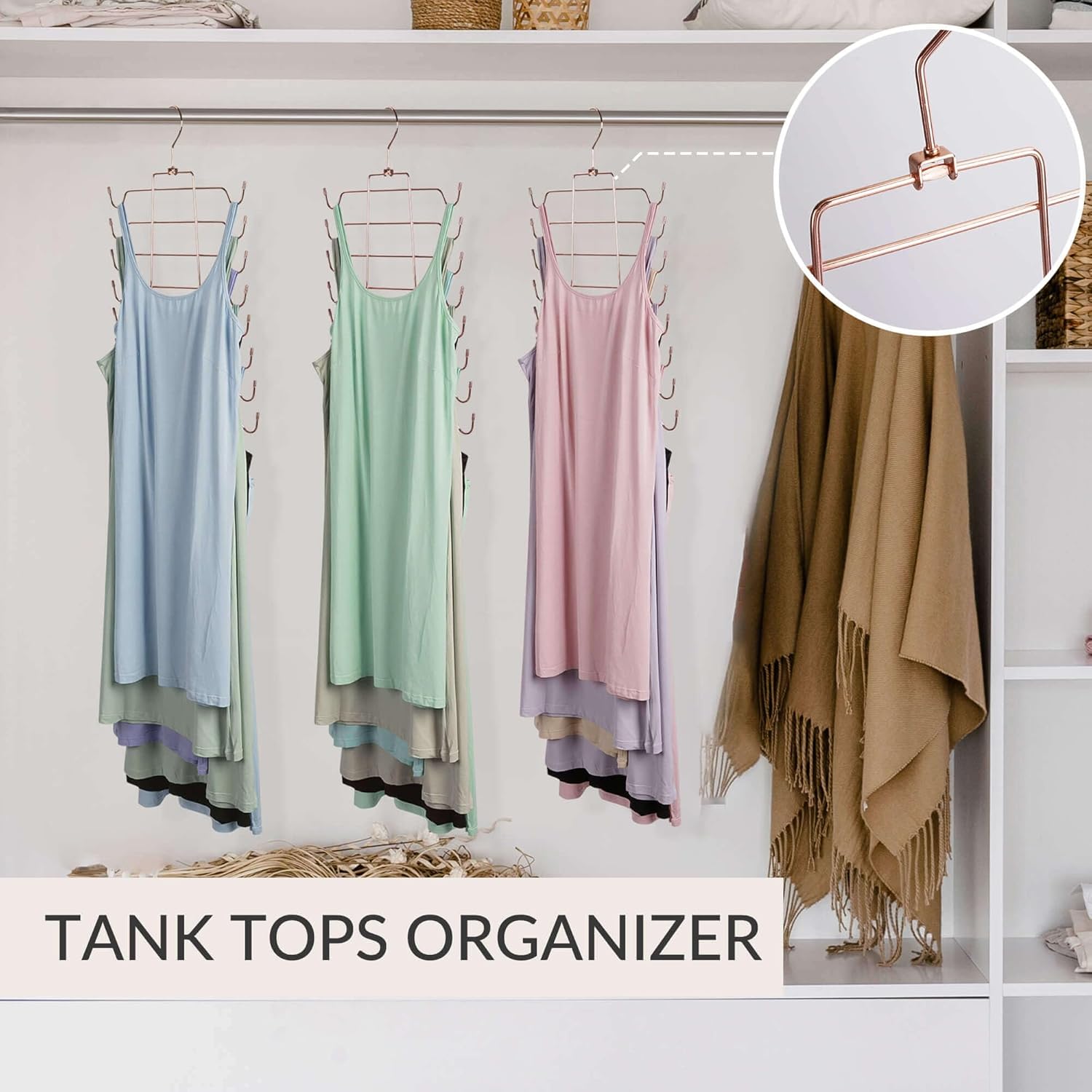 ZEDODIER 3 Pack Tank Top Hanger, Space Saving Bra Hangers, Non-Slip Hanging Sport Bras Holder, Closet Organizers and Storage for Camisoles Tank Tops Bras Ties Swimsuits Strappy Dress, Rose Gold - NestledHome