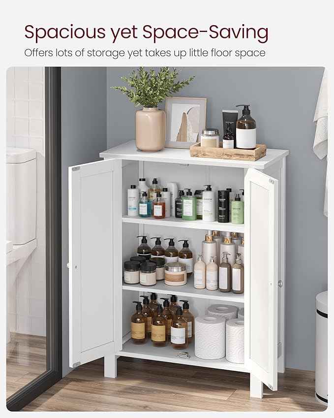 VASAGLE Floor Storage Cabinet, Freestanding Storage Unit with 2 Adjustable Shelves, for Bathroom Living Room Dining Kitchen, 11.8 x 23.6 x 31.5 Inches, Cloud White UBCB60WV1