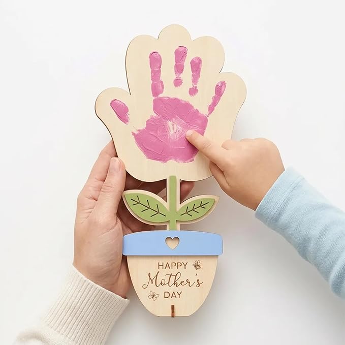HYPERI DIY Mothers Day Crafts for Kids Handprint Art, Handprints Wooden Rose Flower Bouquet, Mothers Day Gifts for Mom from Kids, for Grandma from Grandkids, Mothers Day Keepsake Craft (Pot)