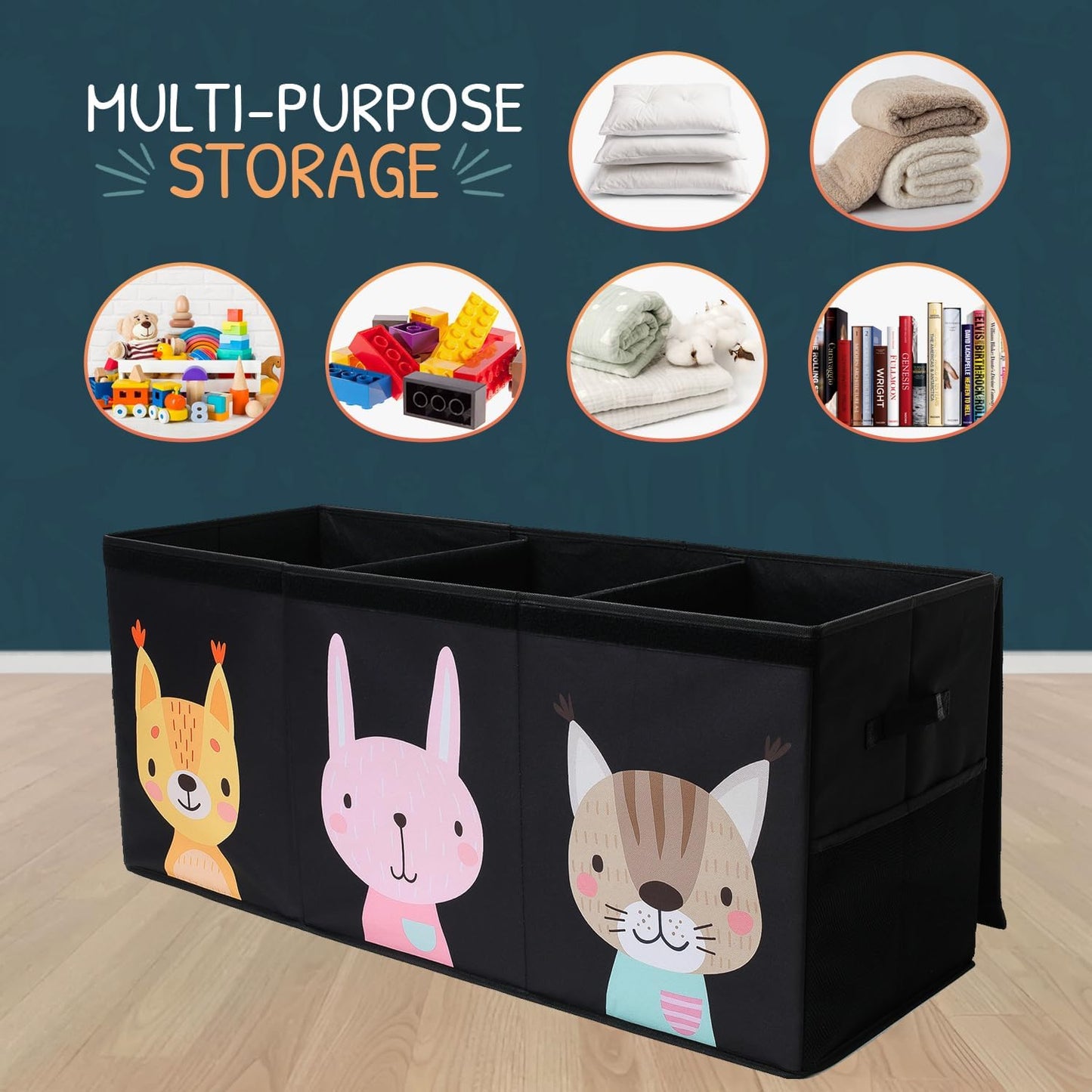 Extra Large Toy Storage Organizer with Lid - Sturdy, Collapsible Toy Chest Storage Box with Cute Design - Toys Bin with Dividers for Kids, Boys, Girls, Nursery, Bedroom, Play room 37"x16"x14" - NestledHome