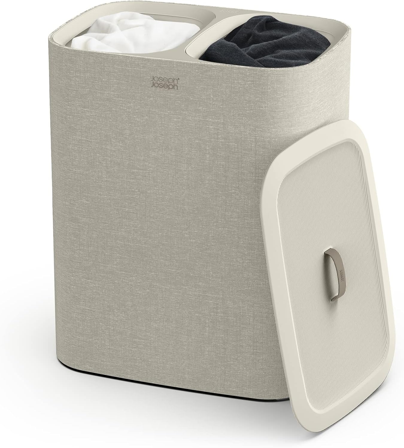 Joseph Joseph Tota 90 liter/23.8 gallon Laundry Hamper Separation Basket with lid, 2 Removable Washing Bags with Handles - Ecru - NestledHome