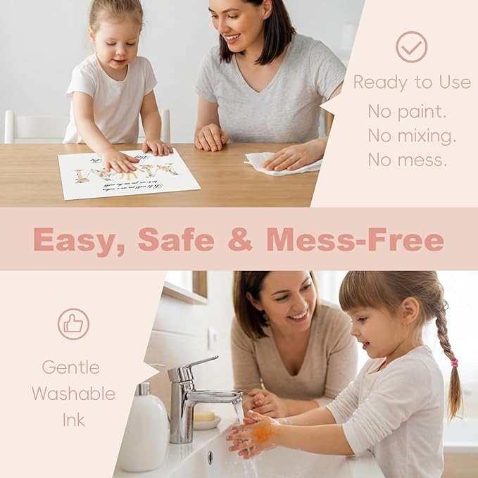 TwoDays Mother's Day Handprint Gift from Kids - DIY Keepsake Craft for Mom & Grandma, Family Activity Handprint & Flower Kit, Great Gift for Mother’s Day (8" X 10", Wood Frame)