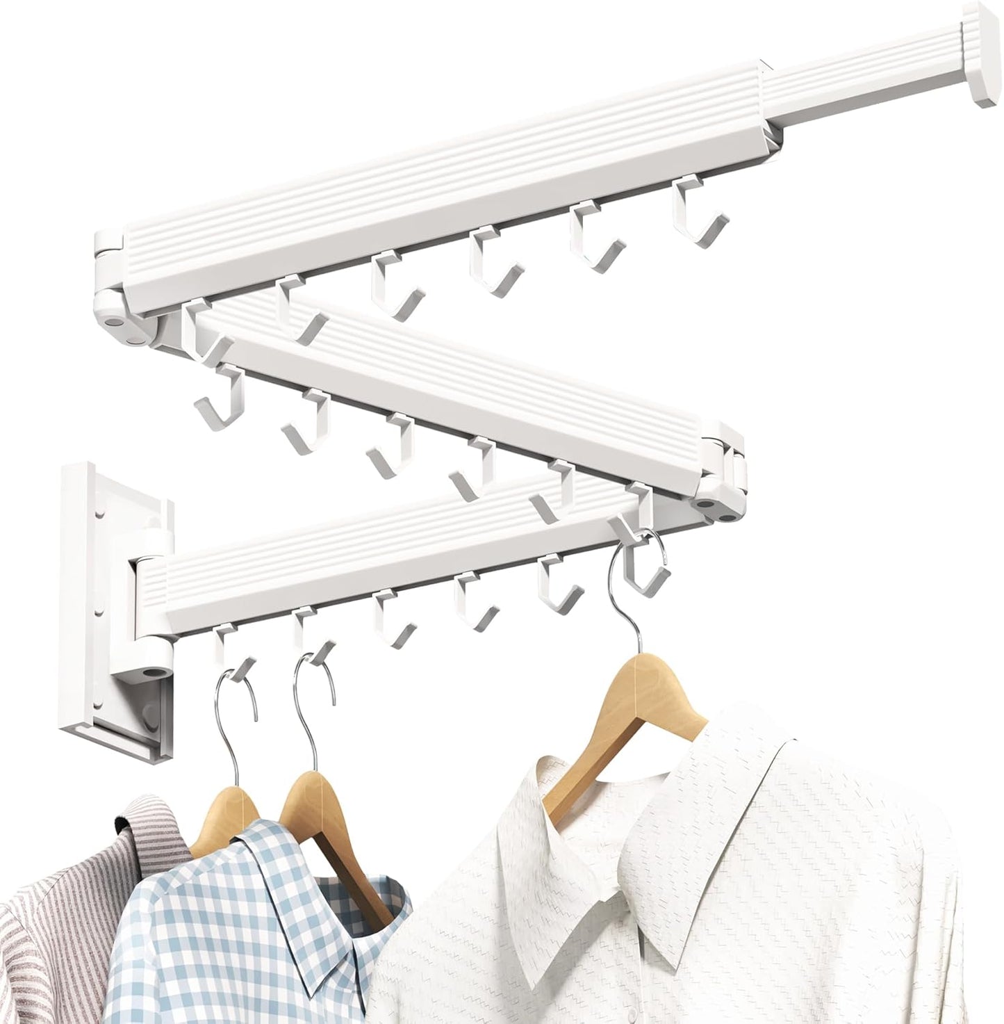 Laundry Rack Wall Mounted,Clothes Drying Rack,Drying Rack Clothing,Clothes Rack,Laundry Hanger Rack,Laundry Drying Rack,Drying Rack Wall Mounted,Retractable ,Collapsible,White Color（J-type Hooks） - NestledHome