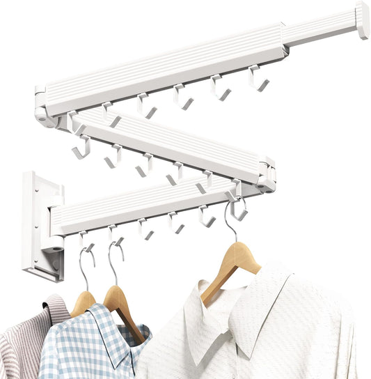 Laundry Rack Wall Mounted,Clothes Drying Rack,Drying Rack Clothing,Clothes Rack,Laundry Hanger Rack,Laundry Drying Rack,Drying Rack Wall Mounted,Retractable ,Collapsible,White Color（J-type Hooks） - NestledHome
