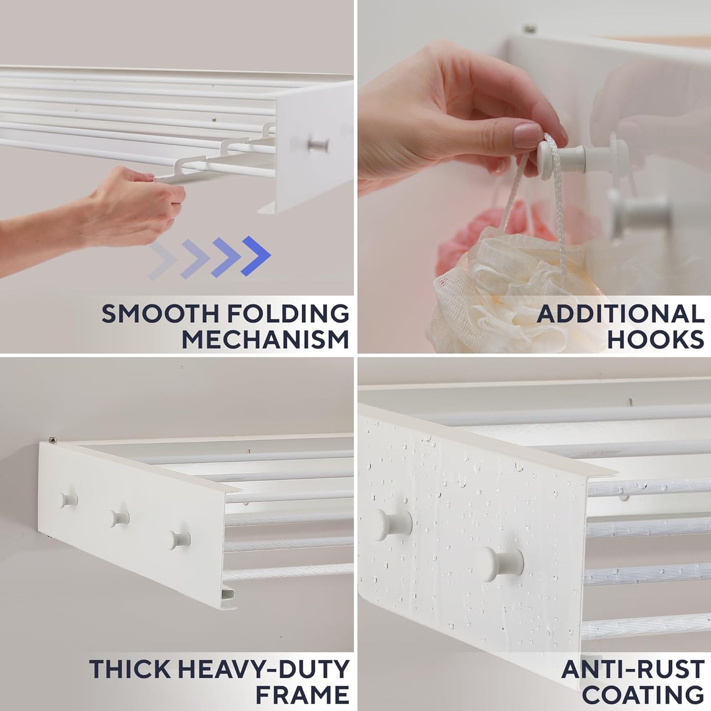 Foldable Wall Mounted Drying Rack 40 inch - Easy to Install Hanging Rack for Laundry Room - Space Saving Design with 66-lb Capacity - Perfect Drying Racks for Clothes Towels & More - NestledHome