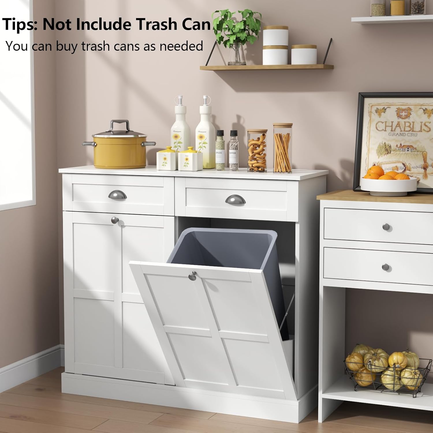 Loomie Double Tilt Out Laundry Hamper Cabinet, Hidden Laundry Cabinet with 2 Drawers & 2 Baskets, 30 Gallon Trash Can for Bathroom, Kitchen, White - NestledHome