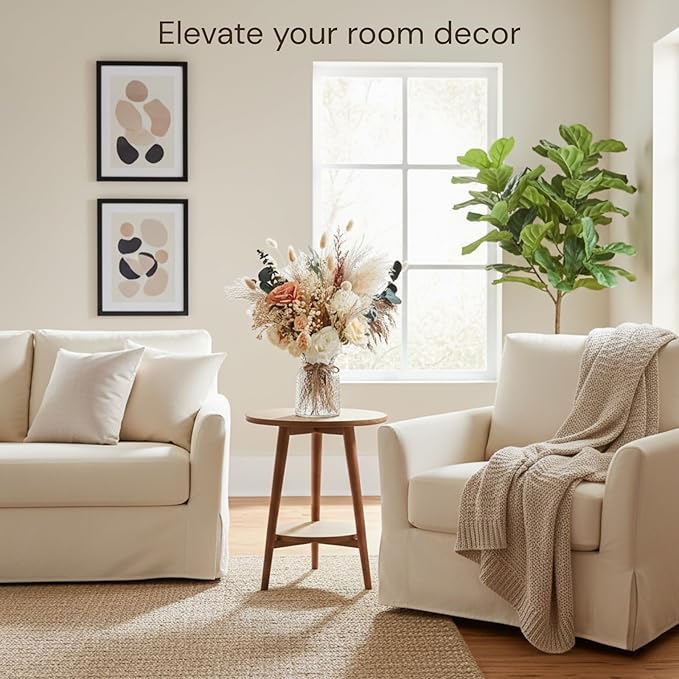 Luxury Floral Arrangement with Vase - Pampas Grass & Artificial Flowers for Kitchen Island, High End Centerpiece Decor, Coffee Table & Dining Table, Farmhouse Boho Home Decor with Dried Flowers