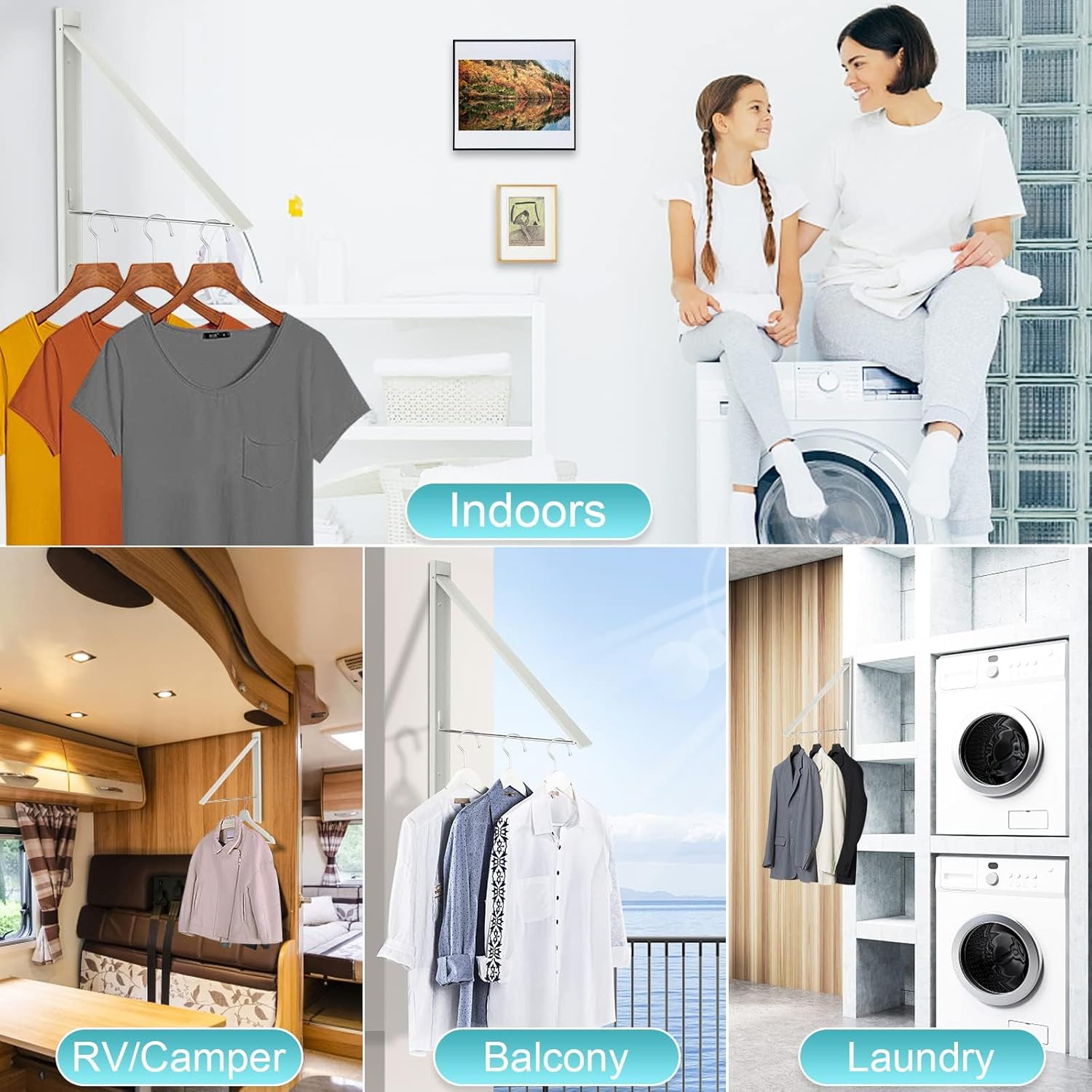 Retractable Clothes Drying Rack,Space Saver Wall Mounted Folding Hanger for Laundry Room, Closet Storage Organization, Easy Installation Aluminium Dryer 1pcs - NestledHome