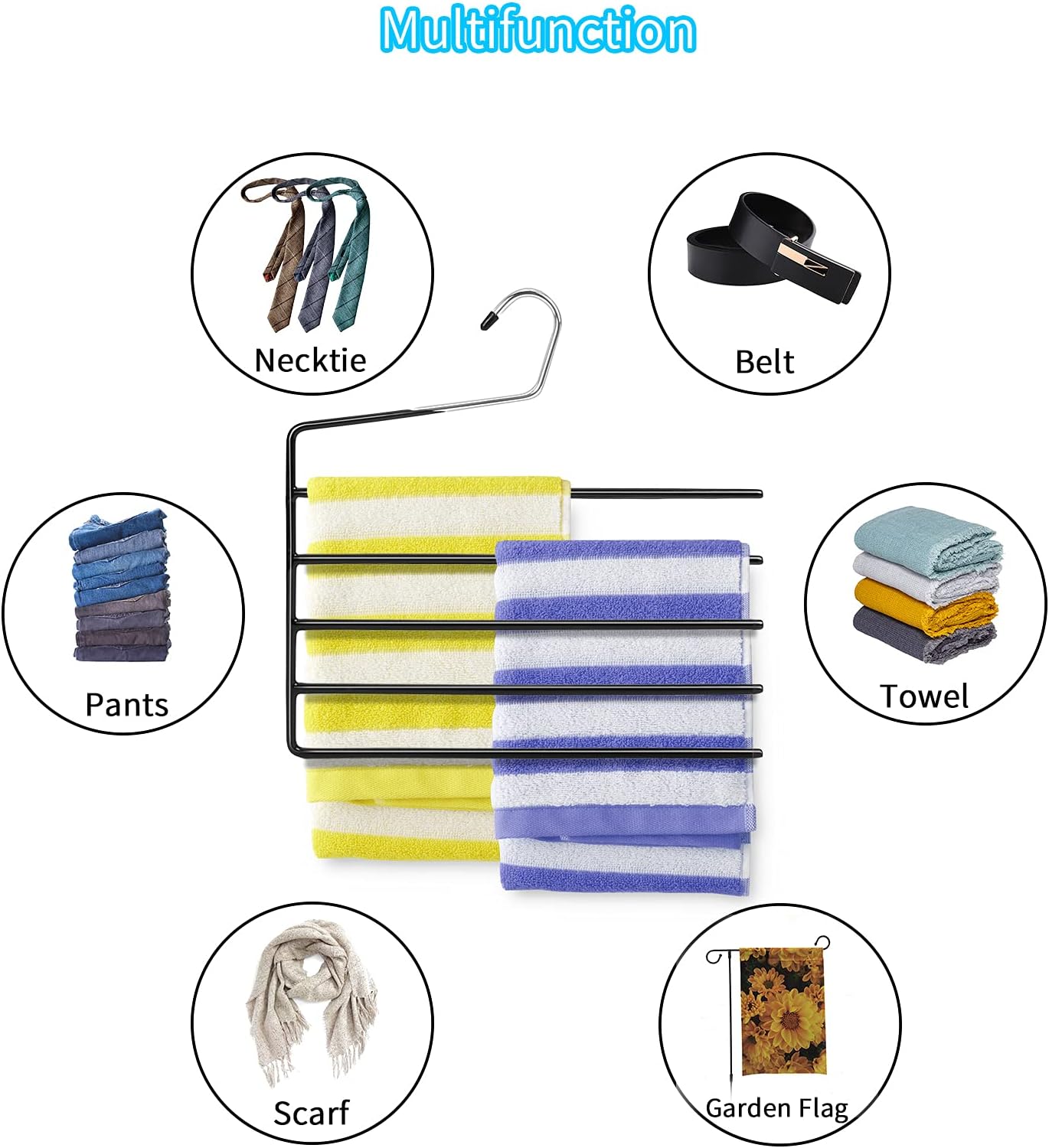 Nature Smile Pants Hangers 3pack, Heavy Duty Multi Layers Space Saving Slack Hangers,Non Slip 5 Tier Open-Ended Pants Hanger Closet Storage Organizer for Garden Flags Trousers Jeans Scarf - NestledHome