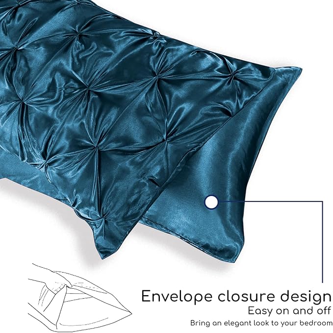 MR&HM Satin Comforter King 7 Pieces - Luxurious Pinch Pleat Bedding Set with Comforter, Flat Sheet, Fitted Sheet, Pillowcases & Shams, Super Silky Soft Bed Set for All Season (King, Teal)