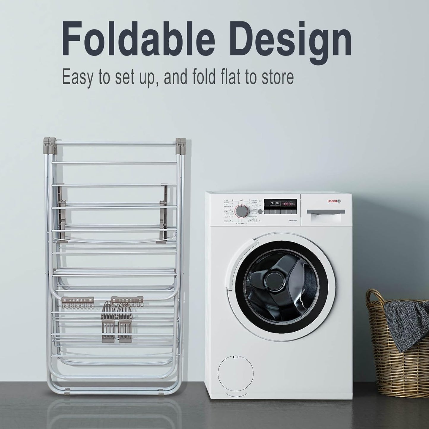 Large Capacity Double Drying Rack, Folding Rustproof Drying Rack with Non-Slip Clips and Drainage Shoe Rack, Height Adjustable, Airy and Quick Drying, Suitable for Balcony and Outdoor Use - NestledHome