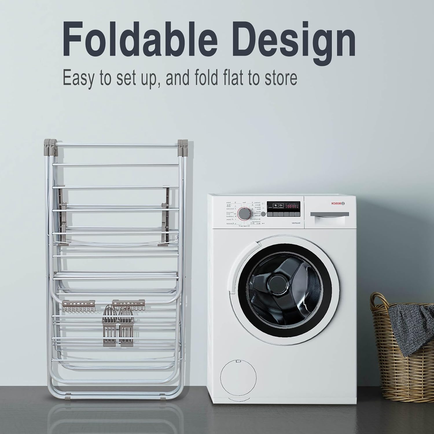 Large Capacity Double Drying Rack, Folding Rustproof Drying Rack with Non-Slip Clips and Drainage Shoe Rack, Height Adjustable, Airy and Quick Drying, Suitable for Balcony and Outdoor Use - NestledHome