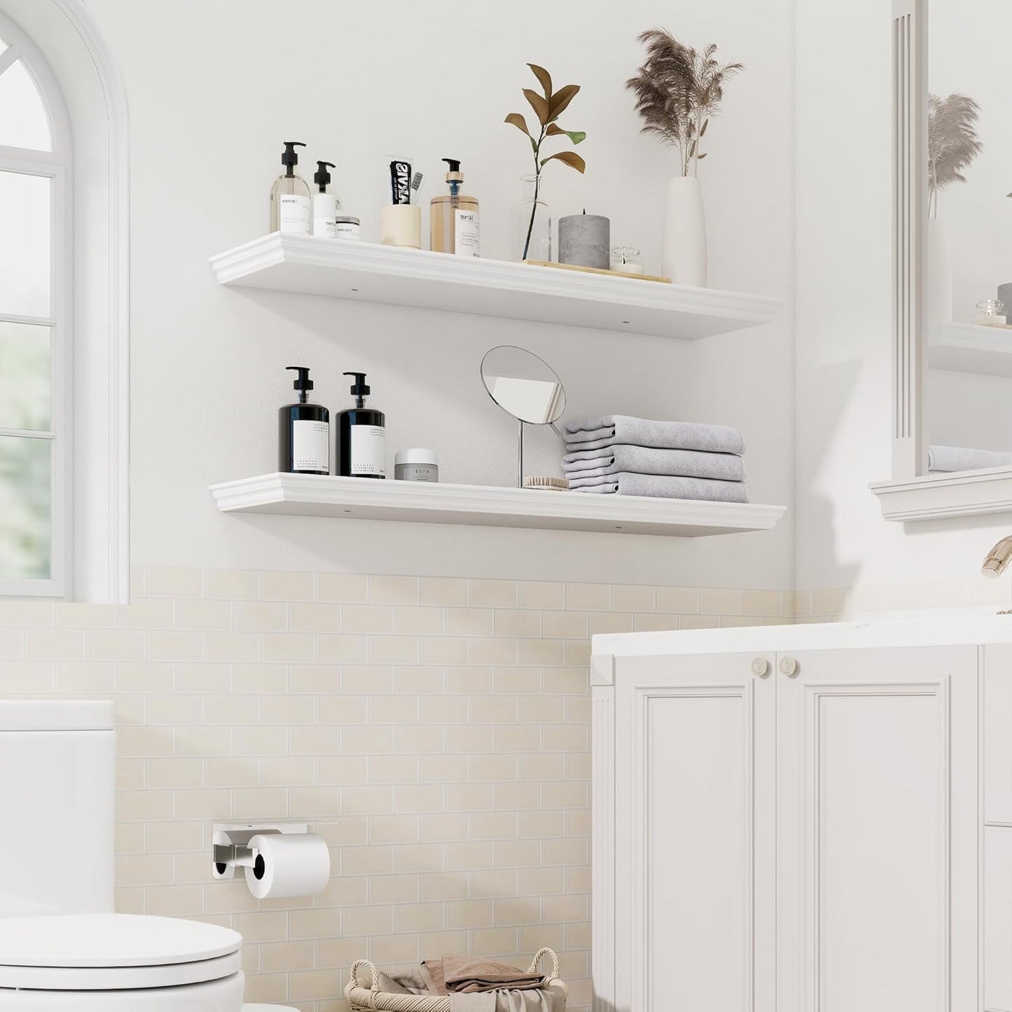 Floating Shelves for Wall, 36 Inch Long Wall Mounted White Hanging Shelf for Kitchen, Living Room, Office, Bedroom, Bathroom, Retro Vintage Wood Bookshelf for House Decor - NestledHome