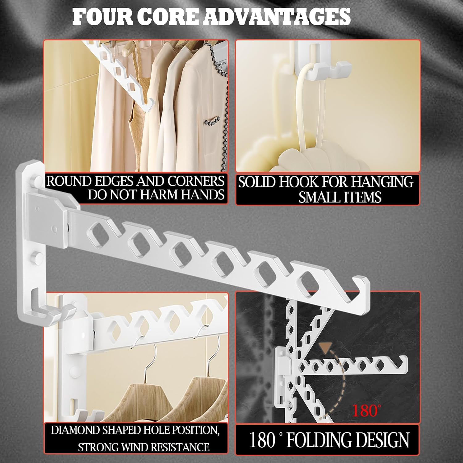 Dr.DJ Wall Mount Coat Hanger Holder White Clothes Drying Organizer Rack Garment Hooks Aluminium Retractable Folding Indoor Wall Mounted Hanger for Laundry Room Bedroom White 2Pack with 80cm Rod - NestledHome