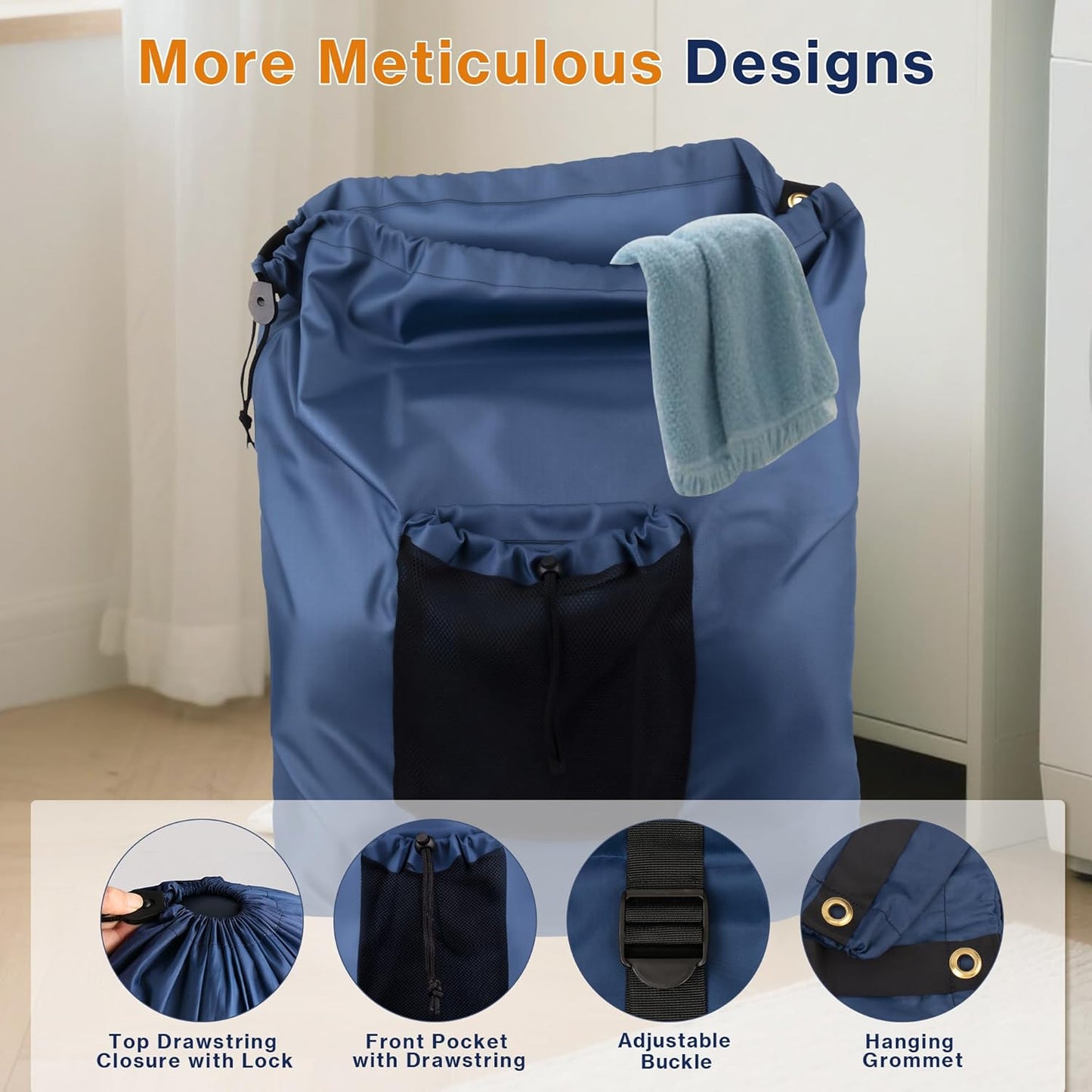 2-Pack Backpack Laundry Bags, Heavy Duty Laundry Bag Backpacks with Adjustable Shoulder Straps, Door Hanging Washing Bag, Laundry Hamper Lining for College Dorm, Travel, Laundromat - NestledHome