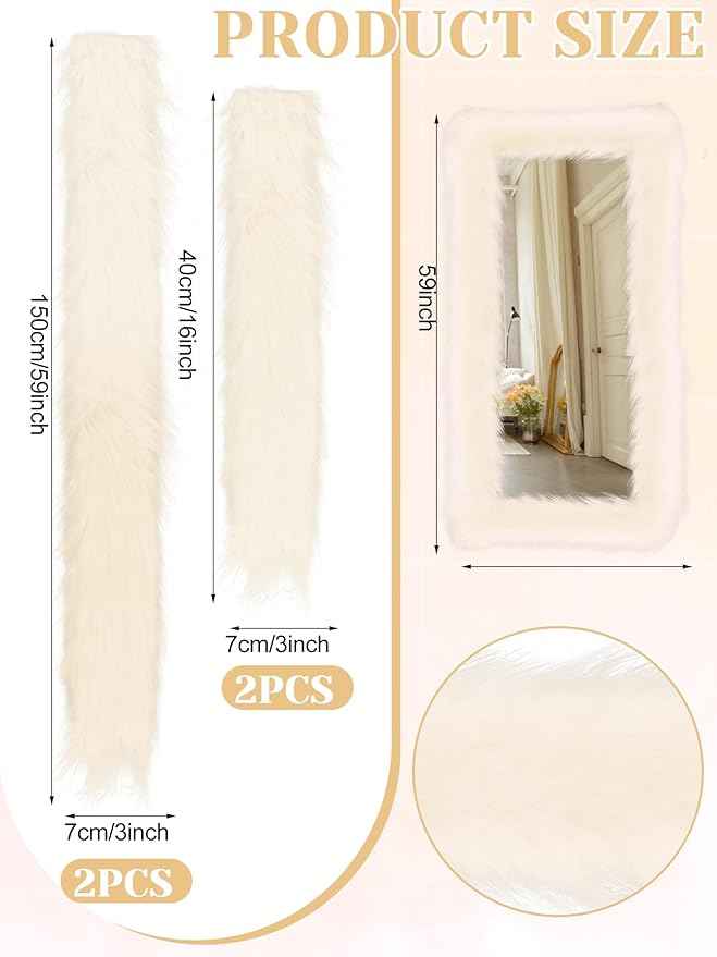 Geelin Full Length Mirror Cover 59 x 16 Inch Universal Ultra Soft Non Slip Design Fluffy Length Standing Mirrors Cover Decoration for Bedroom Cloakroom Women Gifts (Cream White)
