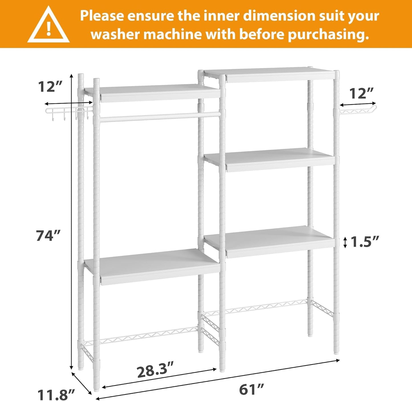 Double Row Over Washer and Dryer Storage Shelves, Laundry Room Organization and Storage, Heavy Duty Laundry Room Shelves, with Adjustable Height, 5-Tier - NestledHome