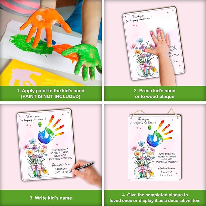 DIY Flower Crayon Handprint Craft Sign Gifts for Daycare PreK Preschool Kindergarten Teacher, Flower Craft Teacher Appreciation Keepsake End of Year Gifts from Students, Thank You For Helping Me Bloom