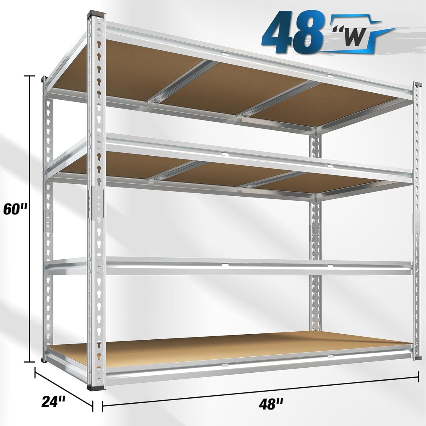 REIBII Garage Shelving, 4 Tier Storage Shelves Load 2550LBS, Adjustable Garage Shelving Heavy Duty, Metal Shelves Unit for Basement, Warehouse, 48" W x 60 "H x 24" D, Galvanized - NestledHome