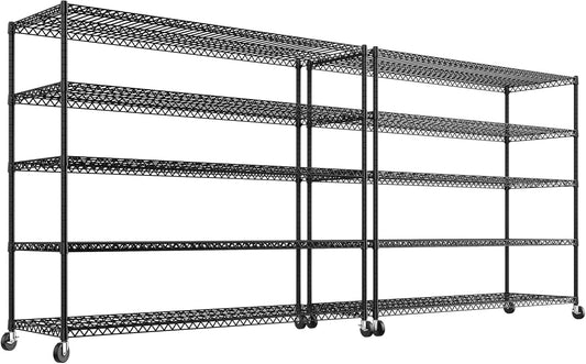REIBII Storage Shelves 3200 LBS Capacity Wire Shelving with Wheels Heavy Duty Metal Shelf for Warehouses, Garage,Kitchens, School,Commercial Shelf, 73" H X 60" W X 18" D, 2 Pack - NestledHome