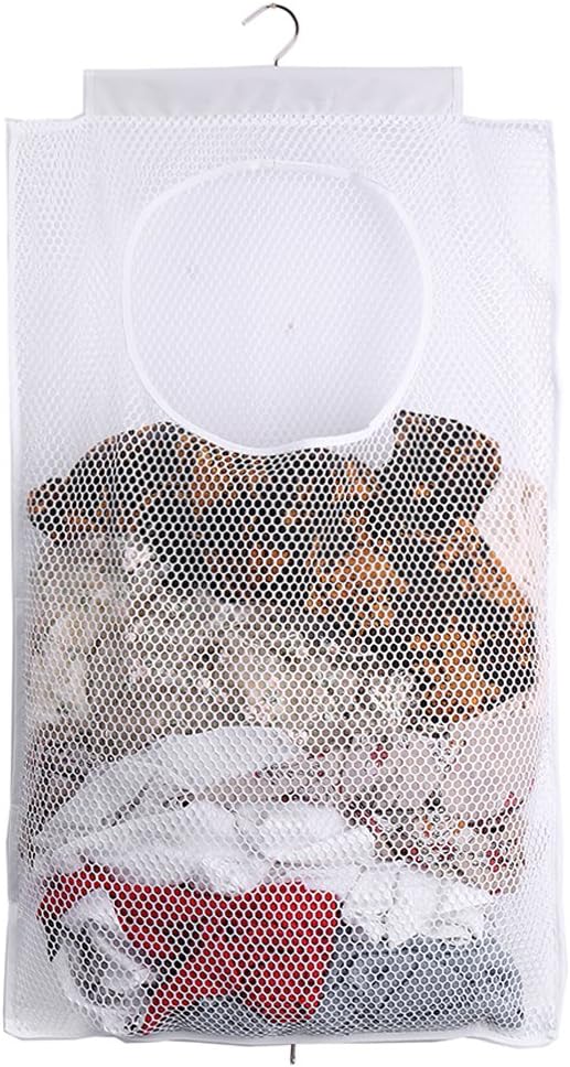 ALYER Breathable Mesh Laundry Hamper,Foldable Hanging Closet Storage Basket,Portable Space Saving Dirty Clothes Bag (White) - NestledHome