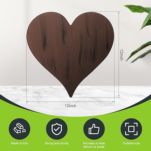 Tandefio 3 Pcs Heart Garden Stepping Stones Brown Cast Iron Stepping Stones Rustic Style Outdoor Stones for Garden Walkway Outside Decorative Decor, 12 Inches