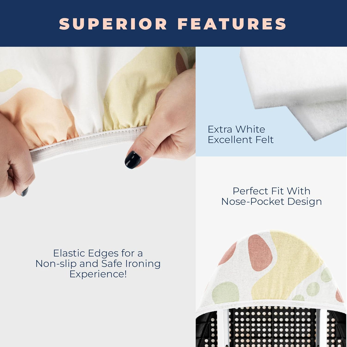 Ironing Board Cover and Pad Extra Thick Heavy Duty Padded 4 Layers Non Stick Scorch and Stain Resistant 15x54 and 3 Fasteners Elastic Edge with Bonus Protective Scorch Mesh Cloth - NestledHome