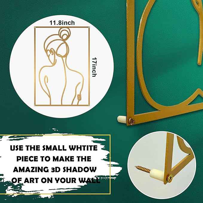 Glamativity 4 Pack Minimalist Wall Art, Real Metal Abstract Wall Art (Woman's Body Shape, Gold Elegant Style, M Size 17 x 11.8'')