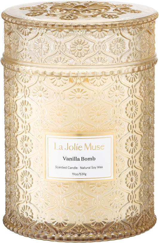 LA JOLIE MUSE Fall Candle | Vanilla Bomb Candle –Vanilla, Lemon Zest & Patchouli |19 oz Large Wooden Wick | Natural Soy Wax | 90 Hours Clean Burn | Gift-Ready for Autumn Hosting | Seasonal Home Décor - NestledHome