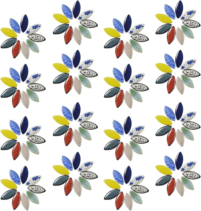 70 Pcs Petal Ceramics Mosaic Tiles for Crafts, Stained Ceramics Supplies, Flower Leaves Mosaic Pieces Kit for DIY Crafts Plates Picture Frames Home Decorations - Black
