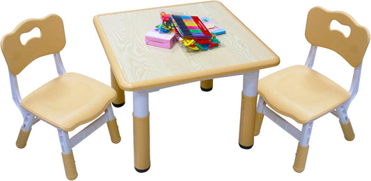 Kids Table and 2 Chairs Set with Graffiti Desktop, Toddler Furniture Set, Non-Slip Table Children Study Desk, Dining Table, Height Adjustable Desk, Painting Desktop for Kids (23.6x23.6Inch) - NestledHome