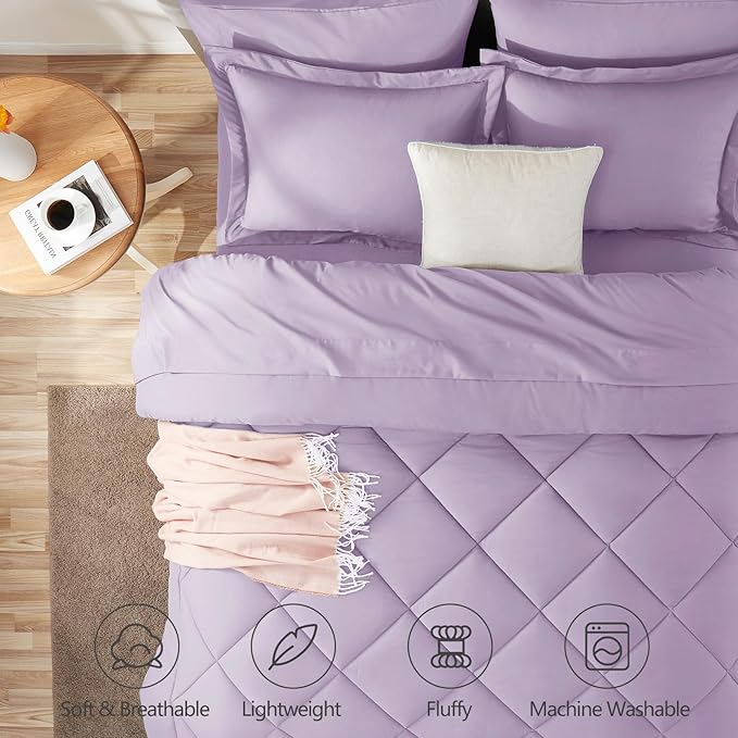CozyLux Full Size Comforter Sets Light Purple - 7 Pieces Lavender Bed in a Bag Full, Luxury Soft Bed Set for All Seasons, Bedding Set with Down Alternative Comforter, Sheets, Pillowcases & Shams