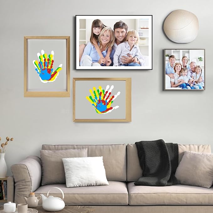 Bixinyo Family Handprint Kit with Light, Baby Hand and Footprint Keepsake Wooden Frame, Family Gifts for Mom, Women, New Parents, Mother's Day, Adoption Gifts, 5 Non-Toxic Paints (Light, Gold)