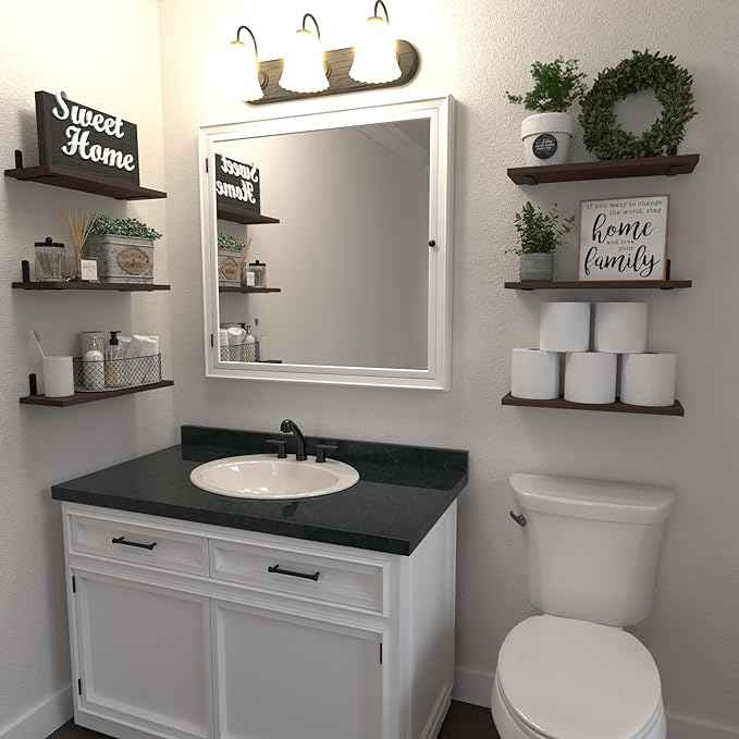 WOPITUES Wood Floating Shelves Set of 6, Shelves for Wall Decor, Farmhouse Shelf for Bedroom, Bathroom Storage Shelves, Book Shelves for Living Room, Dark Brown