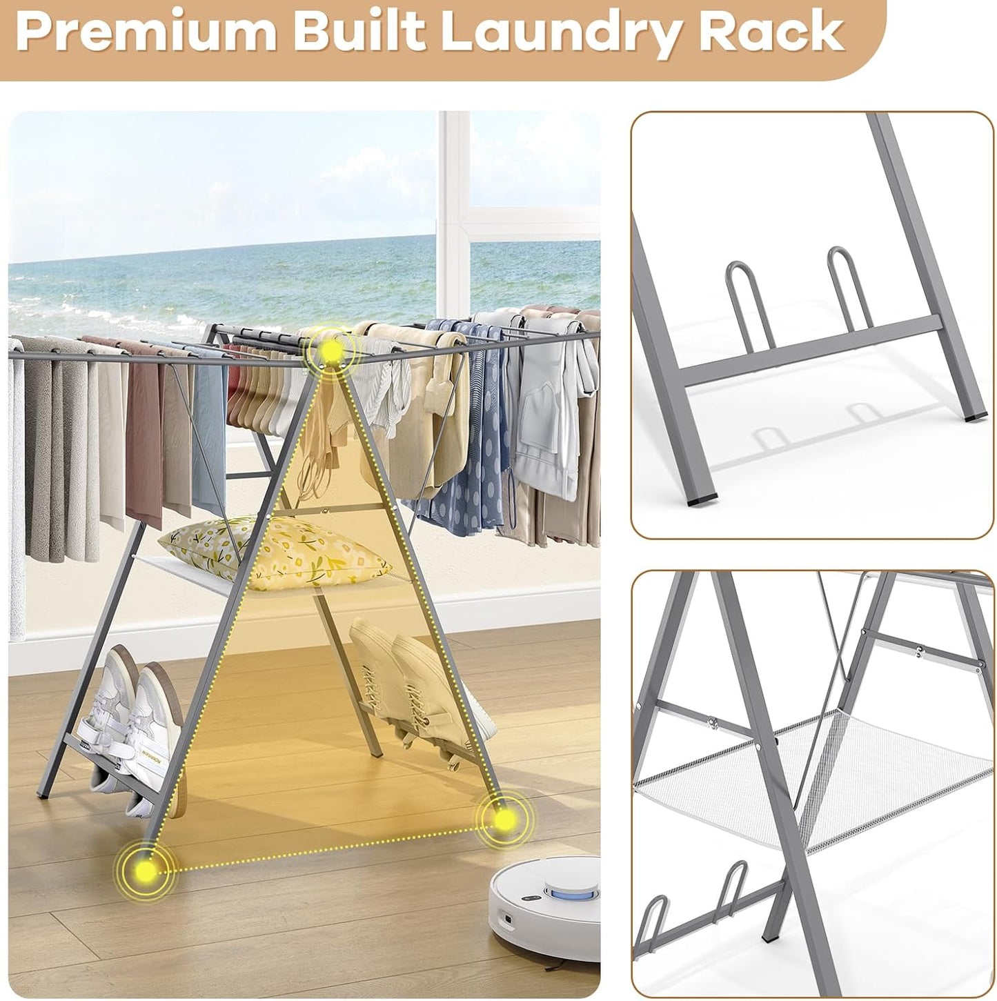 APEXCHASER Clothes Drying Rack Foldable, Metal Laundry Drying Rack Collapsible, Portable Compact Clothes Rack for Sweater Baby Clothes Towel Indoor & Outdoor, Height Adjustable Clothes Airer, Grey - NestledHome