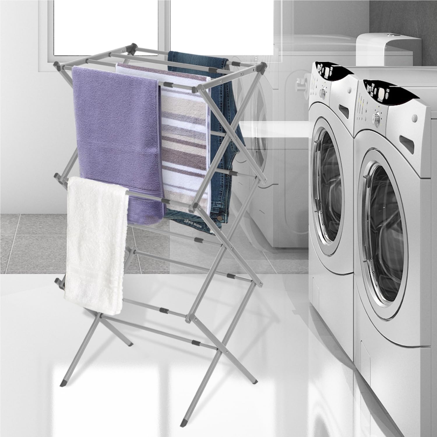 BLACK+DECKER Laundry Organization Expandable/Collapsible Clothes Drying Rack. Essential for Camping/Trailers or Anywhere You Air Dry Laundry. Oversized for Multiple Garments, (Grey) - NestledHome