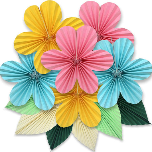 ADLKGG Paper Flowers Leaves Fan Party Decorations, Hanging Flower Wall Backdrop for Classroom Decor, Spring Party Decorations, Wedding, Tropical Jungle Forest Birthday, Fiesta Party, 12pcs - NestledHome