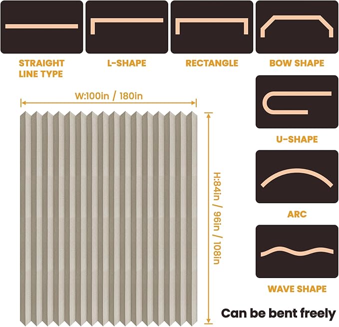 Accordion Partition Curtain with Ceiling Track - Space-Saving Room Divider, Tool-Free Installation(Off-White 100" W x 84" L-Pack of 1)