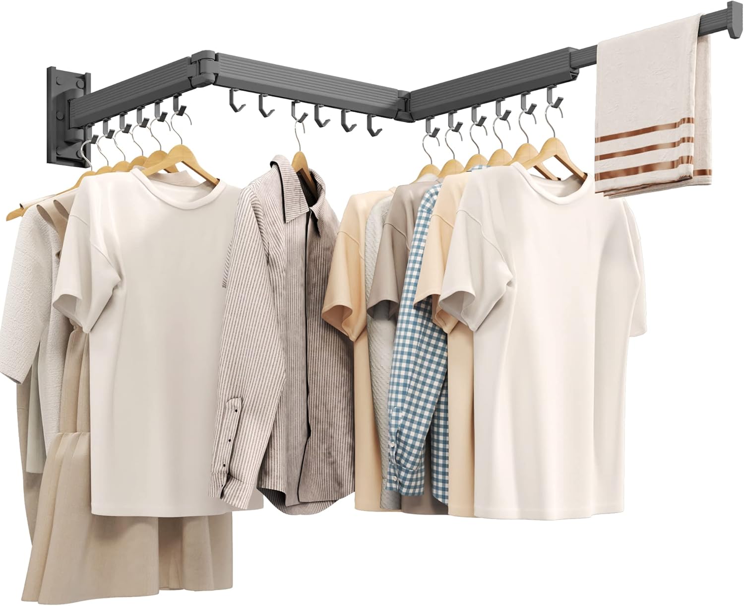 Wall Mounted Clothes Drying Rack,Laundry Drying Rack Wall Mount,Clothes Hanger,Drying Rack Clothing,Retractable Laundry Rack for Hanging Clothes,Collapsible,Foldable,Grey-Hooks - NestledHome