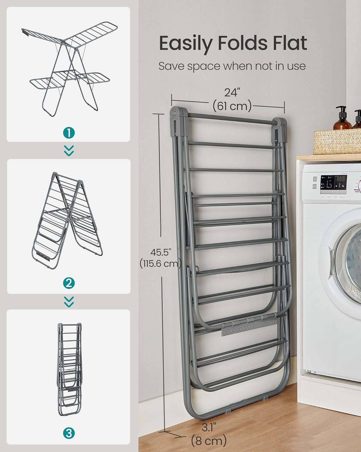 SONGMICS Clothes Drying Rack, Foldable 2-Level Laundry Drying Rack, Free-Standing Laundry Airer, with Height-Adjustable Wings, 33 Drying Rails, Sock Clips, Gray ULLR053G02V1 - NestledHome
